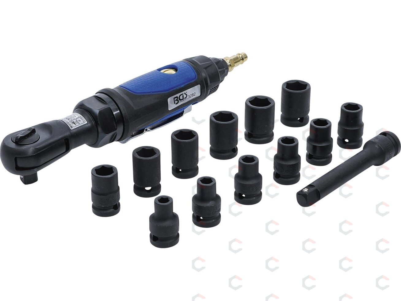 Pneumatinė rankena galvutėms su rinkiniu | 12,5 mm (1/2") | 102 Nm | 14 vnt. (70192) 1 Pneumatinė rankena galvutėms su rinkiniu | 12,5 mm (1/2") | 102 Nm | 14 vnt. (70192) 1