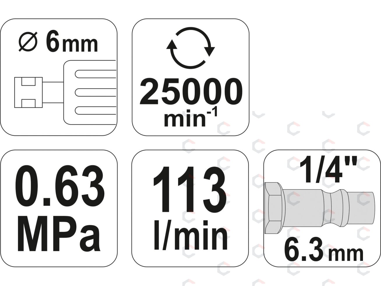 Pneumatinis šlifuoklis 6mm, 25.000 aps/min (YT-09632) 4 Pneumatinis šlifuoklis 6mm, 25.000 aps/min (YT-09632) 4