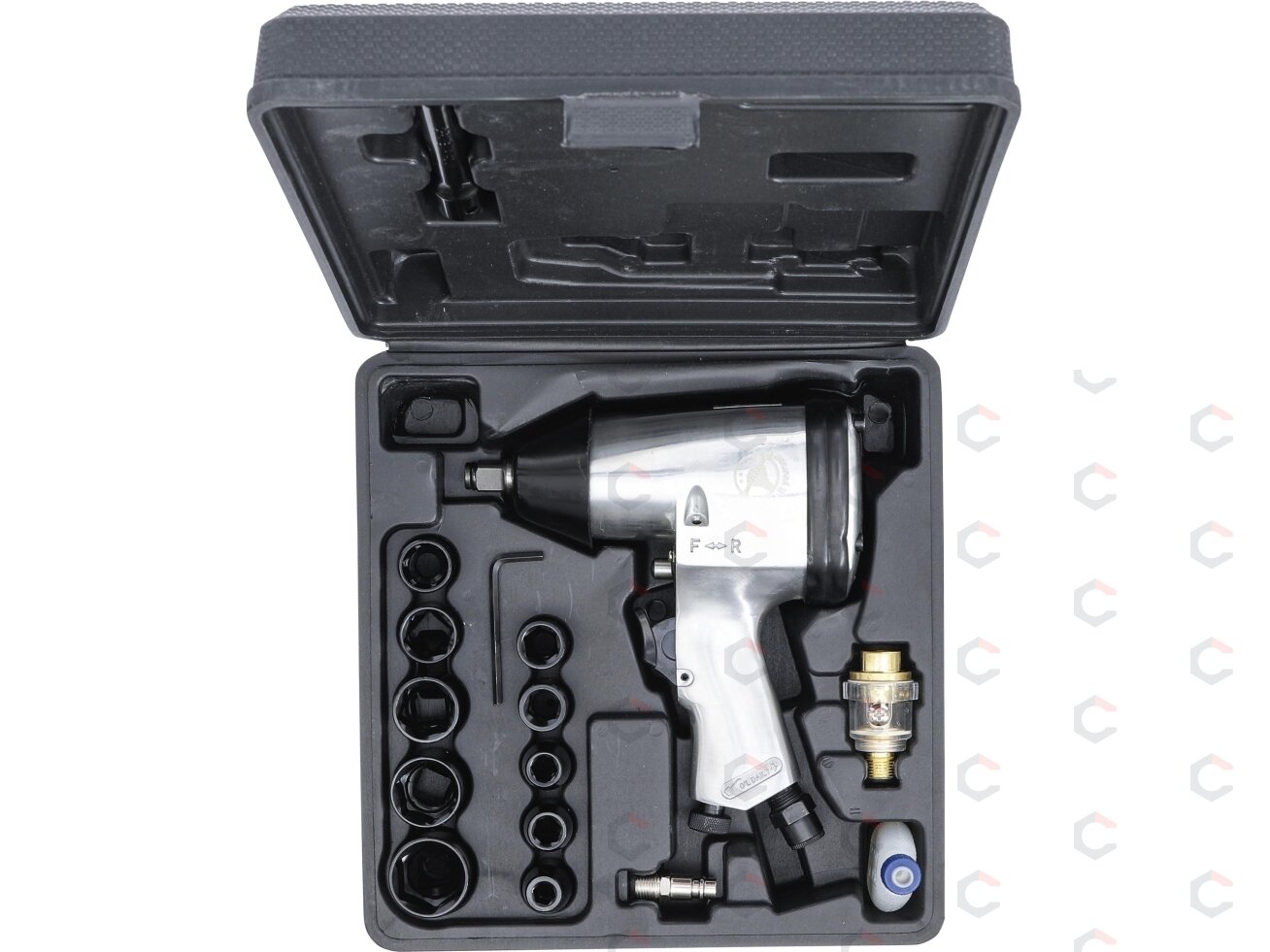 Pneumatinis smūginis veržliaraktis su rinkiniu – 1/2" (12,5 mm), 320 Nm – 16 vnt (3211) 4 Pneumatinis smūginis veržliaraktis su rinkiniu – 1/2" (12,5 mm), 320 Nm – 16 vnt (3211) 4