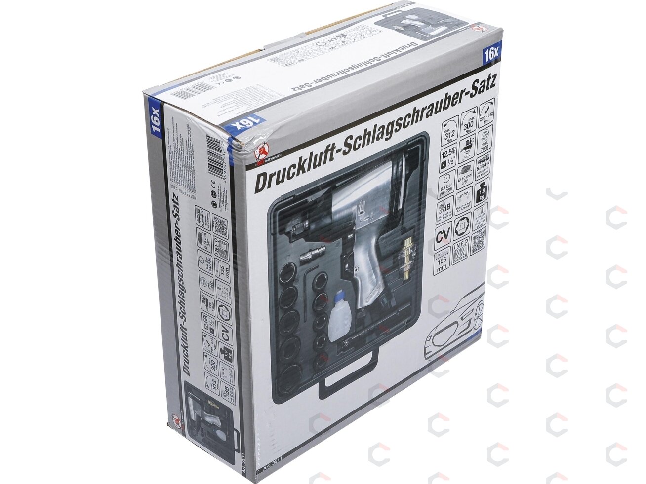 Pneumatinis smūginis veržliaraktis su rinkiniu – 1/2" (12,5 mm), 320 Nm – 16 vnt (3211) 8 Pneumatinis smūginis veržliaraktis su rinkiniu – 1/2" (12,5 mm), 320 Nm – 16 vnt (3211) 8