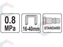 Pneumatinis kabiamūšis | kabės 16–40 mm, vinys 10–50 mm | 0,8 MPa (YT-09205) 3 Pneumatinis kabiamūšis | kabės 16–40 mm, vinys 10–50 mm | 0,8 MPa (YT-09205) 3