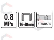 Pneumatinis kabiamūšis | kabės 16–40 mm, vinys 10–40 mm | 0,8 MPa (YT-09206) 3 Pneumatinis kabiamūšis | kabės 16–40 mm, vinys 10–40 mm | 0,8 MPa (YT-09206) 3