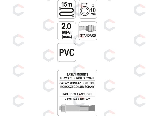 Pneumatinė žarna su rite 15m + 60cm (YT-24240) 3 Pneumatinė žarna su rite 15m + 60cm (YT-24240) 3
