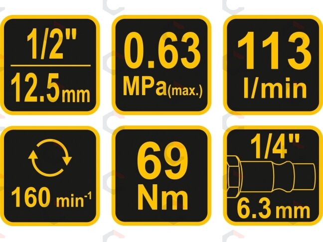 Pneumatinė terkšlė | 12,5 mm (1/2"), 69 Nm (81119) 4 Pneumatinė terkšlė | 12,5 mm (1/2"), 69 Nm (81119) 4