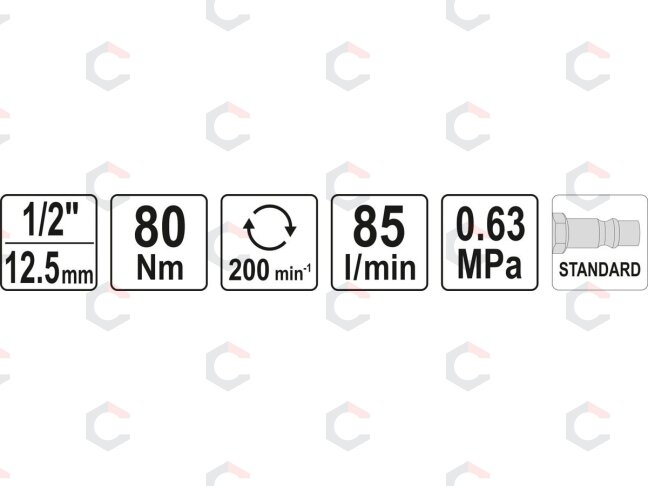 Pneumatinė rankena galvutėms | 12.5 mm (1/2") | 80 Nm (YT-09802) 3 Pneumatinė rankena galvutėms | 12.5 mm (1/2") | 80 Nm (YT-09802) 3