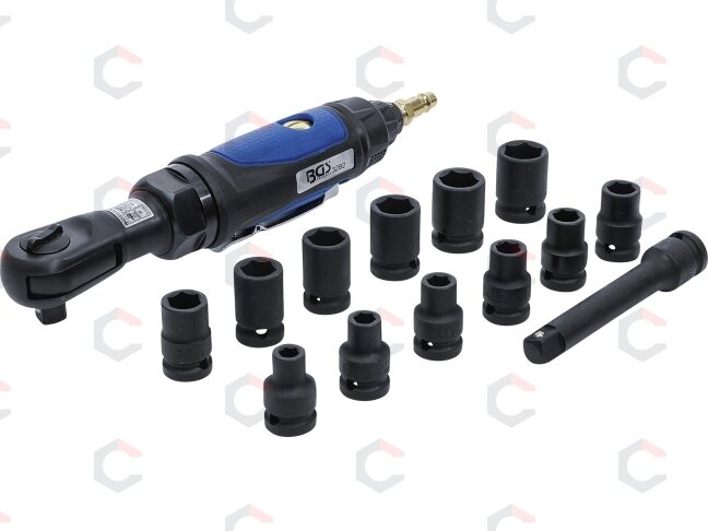 Pneumatinė rankena galvutėms su rinkiniu | 12,5 mm (1/2") | 102 Nm | 14 vnt. (70192) 1 Pneumatinė rankena galvutėms su rinkiniu | 12,5 mm (1/2") | 102 Nm | 14 vnt. (70192) 1