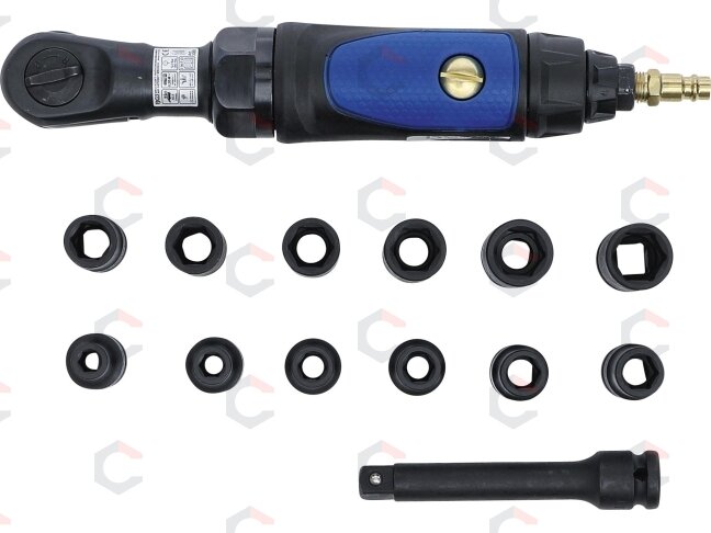 Pneumatinė rankena galvutėms su rinkiniu | 12,5 mm (1/2") | 102 Nm | 14 vnt. (70192) 6 Pneumatinė rankena galvutėms su rinkiniu | 12,5 mm (1/2") | 102 Nm | 14 vnt. (70192) 6