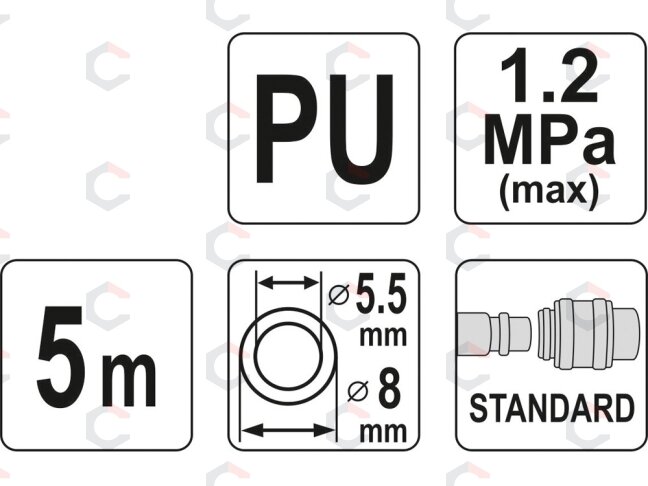 Pneumatinė žarna su antgaliais | 5.5 x 8 mm | 5 m | PU (YT-24201) 2