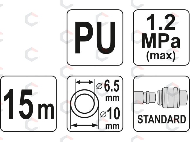 Pneumatinė žarna su antgaliais | 6.5 x 10 mm | 15 m | PU (YT-24206) 2 Pneumatinė žarna su antgaliais | 6.5 x 10 mm | 15 m | PU (YT-24206) 2