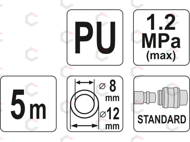 Pneumatinė žarna su antgaliais | 8 x 12 mm | 5 m | PU (YT-24207) 2 Pneumatinė žarna su antgaliais | 8 x 12 mm | 5 m | PU (YT-24207) 2