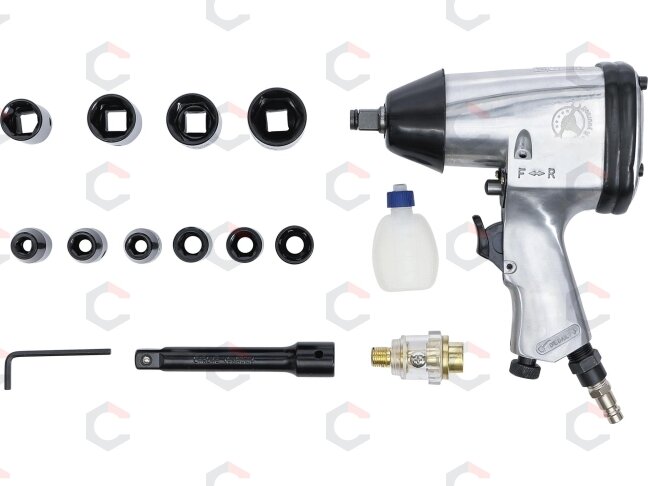 Pneumatinis smūginis veržliaraktis su rinkiniu – 1/2" (12,5 mm), 320 Nm – 16 vnt (3211) 7 Pneumatinis smūginis veržliaraktis su rinkiniu – 1/2" (12,5 mm), 320 Nm – 16 vnt (3211) 7