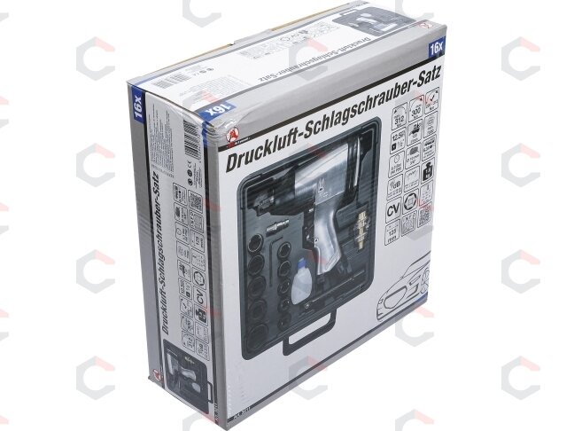 Pneumatinis smūginis veržliaraktis su rinkiniu – 1/2" (12,5 mm), 320 Nm – 16 vnt (3211) 8 Pneumatinis smūginis veržliaraktis su rinkiniu – 1/2" (12,5 mm), 320 Nm – 16 vnt (3211) 8