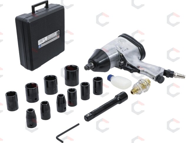 Pneumatinis smūginis veržliaraktis su rinkiniu – 1/2" (12,5 mm), 320 Nm – 16 vnt (3211) Pneumatinis smūginis veržliaraktis su rinkiniu – 1/2" (12,5 mm), 320 Nm – 16 vnt (3211)