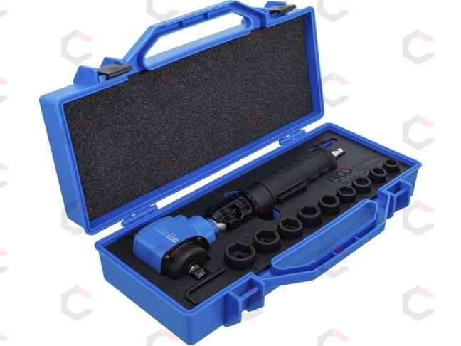 Pneumatinis smūginis veržliasukis | su pakreipiama galvute ir smūginių galvučlų rinkiniu | 12,5 mm (1/2") | 650 Nm | 10 vnt. (74348) 3 Pneumatinis smūginis veržliasukis | su pakreipiama galvute ir smūginių galvučlų rinkiniu | 12,5 mm (1/2") | 650 Nm | 10 vnt. (74348) 3