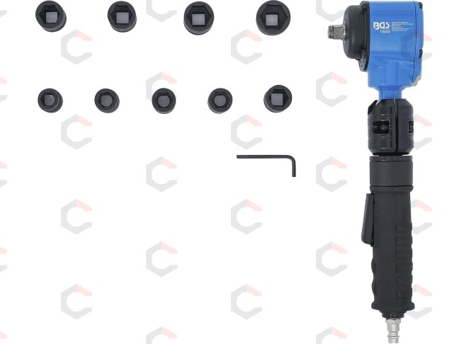 Pneumatinis smūginis veržliasukis | su pakreipiama galvute ir smūginių galvučlų rinkiniu | 12,5 mm (1/2") | 650 Nm | 10 vnt. (74348) 8 Pneumatinis smūginis veržliasukis | su pakreipiama galvute ir smūginių galvučlų rinkiniu | 12,5 mm (1/2") | 650 Nm | 10 vnt. (74348) 8