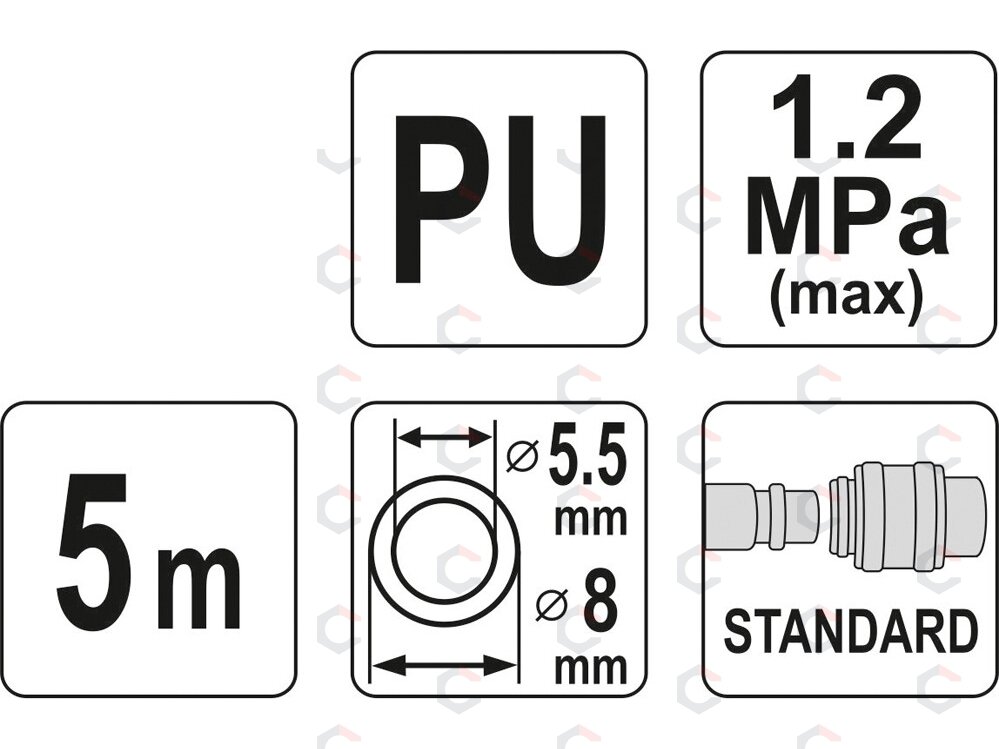 Pneumatinė žarna su antgaliais | 5.5 x 8 mm | 5 m | PU (YT-24201) 2 Pneumatinė žarna su antgaliais | 5.5 x 8 mm | 5 m | PU (YT-24201) 2