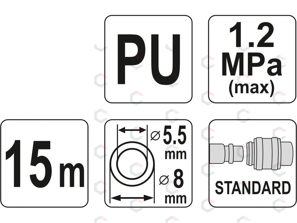 Pneumatinė žarna su antgaliais | 5.5 x 8mm | 15 m | PU (YT-24203) 1 Pneumatinė žarna su antgaliais | 5.5 x 8mm | 15 m | PU (YT-24203) 1