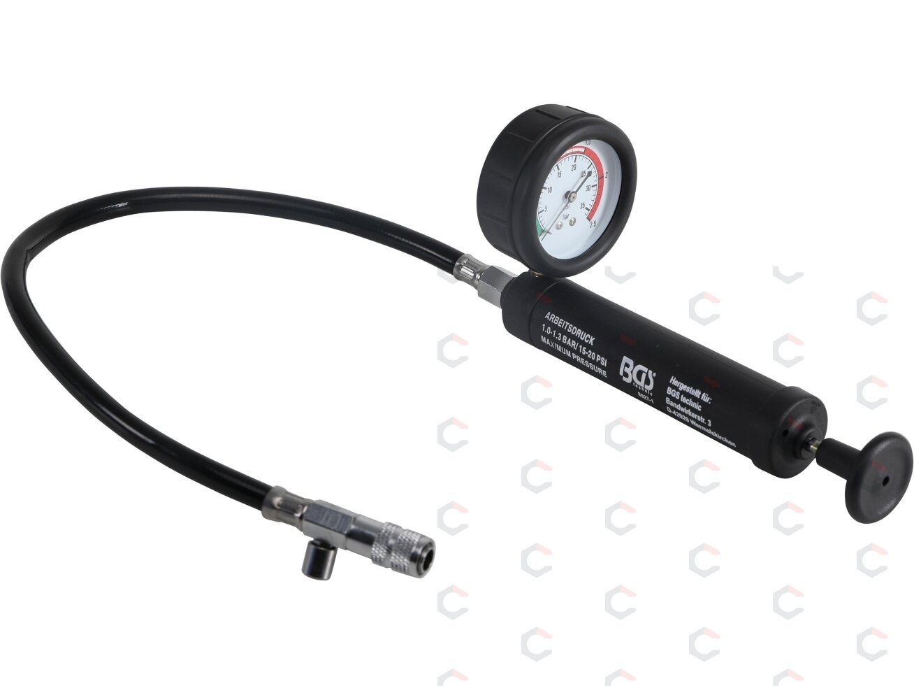 Pompa su manometru radiatorių spaudimui 0 - 25 bar BGS 8027, 8098 (8027-1) Pompa su manometru radiatorių spaudimui 0 - 25 bar BGS 8027, 8098 (8027-1)