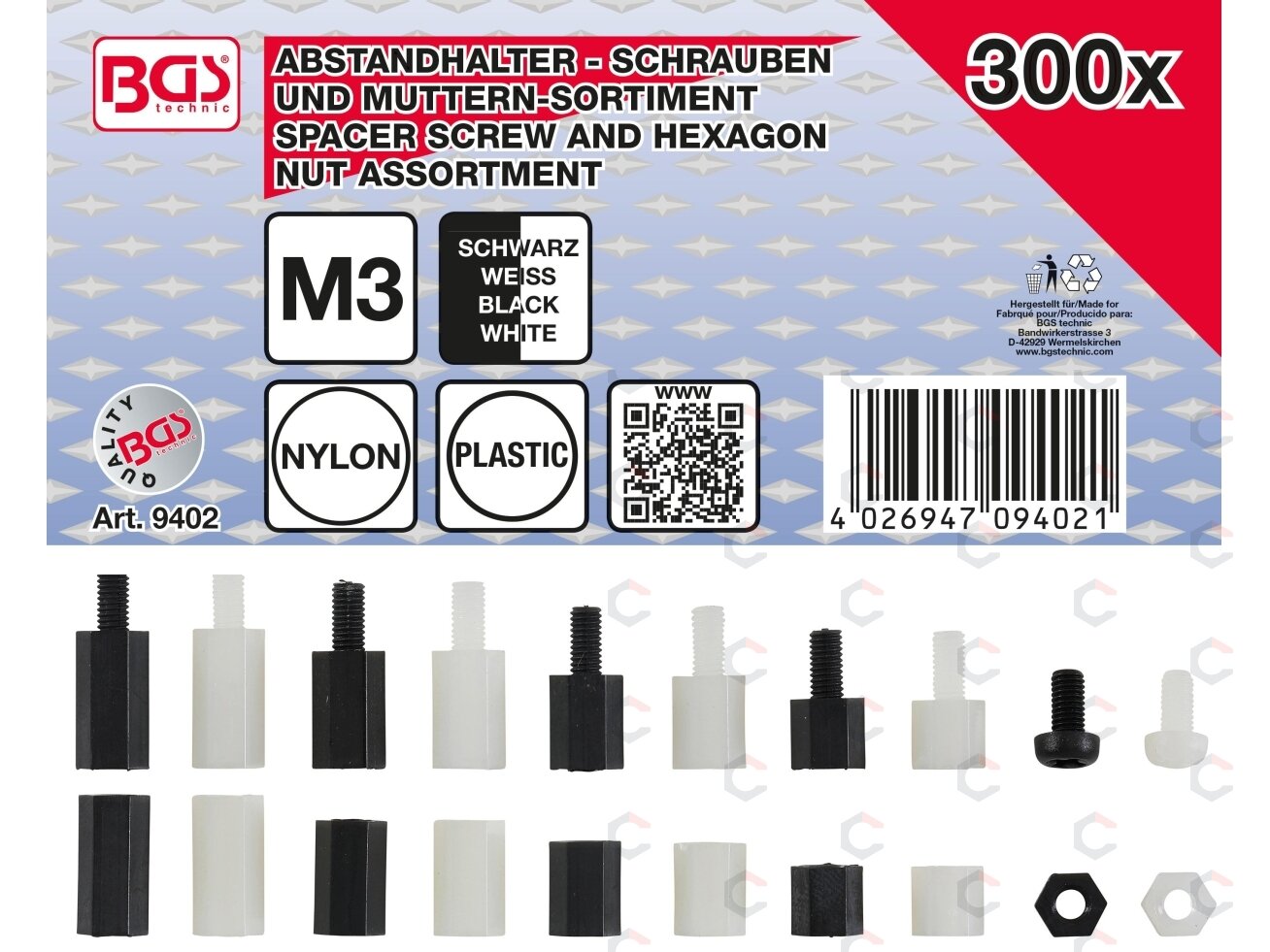 Poveržlių movų ir Hex veržlių asortimentas | nailonas | 300 vnt. (9402) Poveržlių movų ir Hex veržlių asortimentas | nailonas | 300 vnt. (9402)