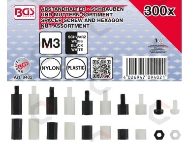 Poveržlių movų ir Hex veržlių asortimentas | nailonas | 300 vnt. (9402) Poveržlių movų ir Hex veržlių asortimentas | nailonas | 300 vnt. (9402)