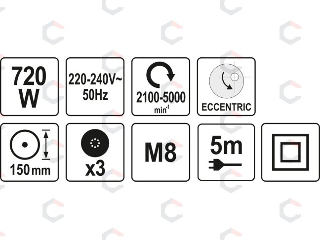 Poliravimo mašinėlė | ekscentrinė | 720 W | 150 mm (YT-82200) 6 Poliravimo mašinėlė | ekscentrinė | 720 W | 150 mm (YT-82200) 6