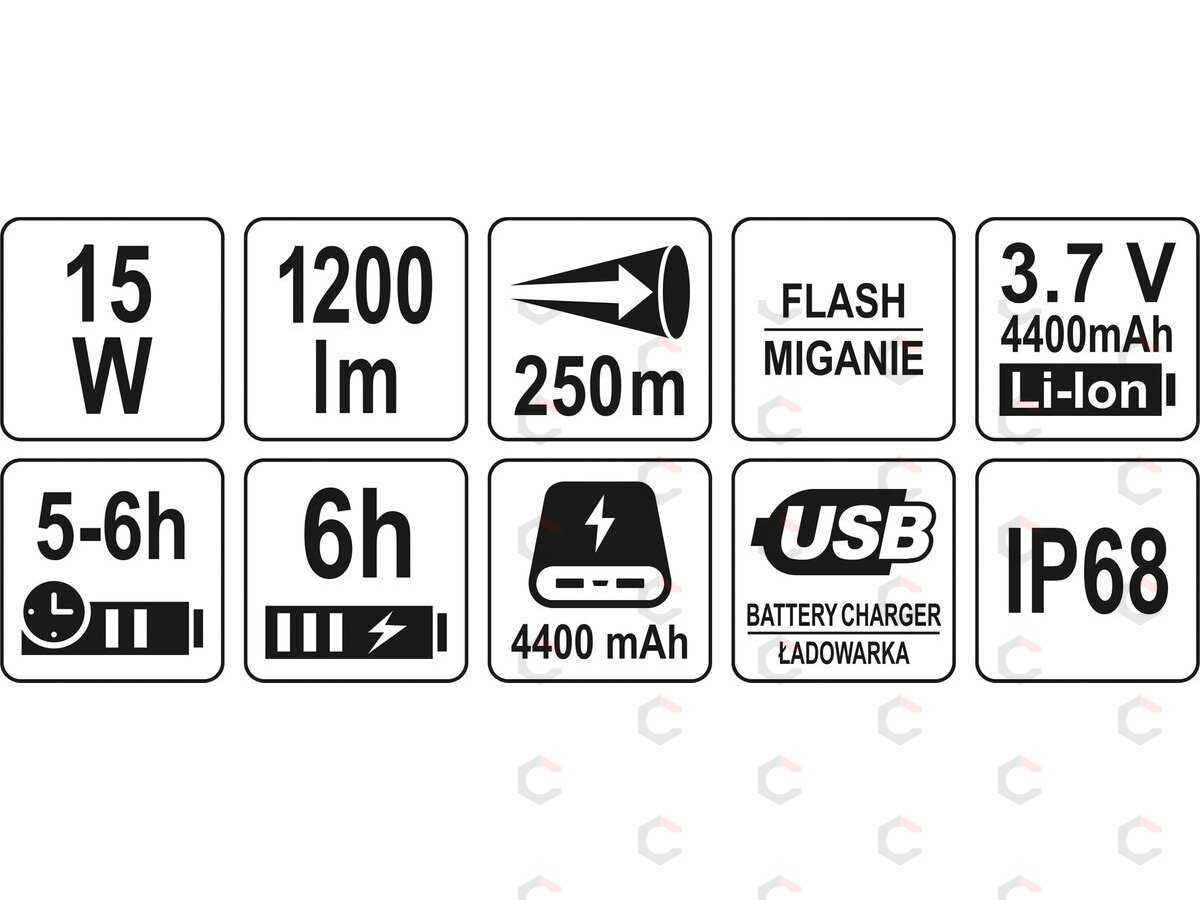Prožektorius akumuliatorinis | 15W, 1200LM, IP68 250M, LI-ION 3,7V 4400MAH (YT-08551) 5 Prožektorius akumuliatorinis | 15W, 1200LM, IP68 250M, LI-ION 3,7V 4400MAH (YT-08551) 5