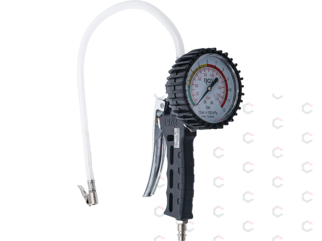 Pneumatinis padangų pripūtimo pistoletas | 0–12 bar | Ø80 mm manometras (3242) Pneumatinis padangų pripūtimo pistoletas | 0–12 bar | Ø80 mm manometras (3242)