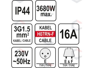 Prailginimo kabelis guminis IP44, 3x1,5mm² 20 m su 3 rozečių lizdais (YT-81162) Prailginimo kabelis guminis IP44, 3x1,5mm² 20 m su 3 rozečių lizdais (YT-81162)