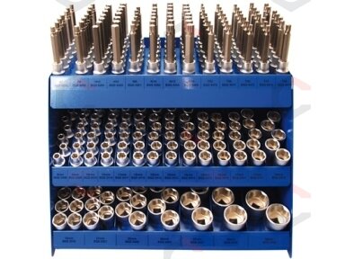 Prekybinis pardavimų stendas, pilnai sukomplektuotas: 1/2"galvutės / 1/2" bit antgaliai 315vnt. (4095)
