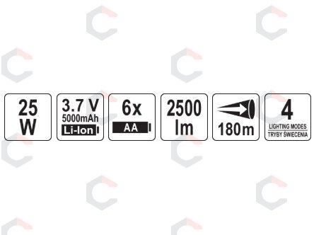 Prožektorius įkraunamas / 6XAA 25W 2500LM (YT-085606) 11 Prožektorius įkraunamas / 6XAA 25W 2500LM (YT-085606) 11