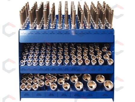 Prekybinis pardavimų stendas, pilnai sukomplektuotas: 1/2"galvutės / 1/2" bit antgaliai 315vnt. (4095) 1 Prekybinis pardavimų stendas, pilnai sukomplektuotas: 1/2"galvutės / 1/2" bit antgaliai 315vnt. (4095) 1