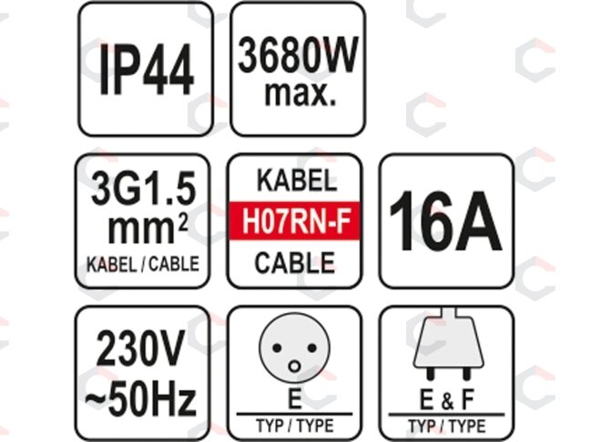 Prailginimo kabelis guminis IP44, 3x1,5mm² 20 m su 3 rozečių lizdais (YT-81162) 1