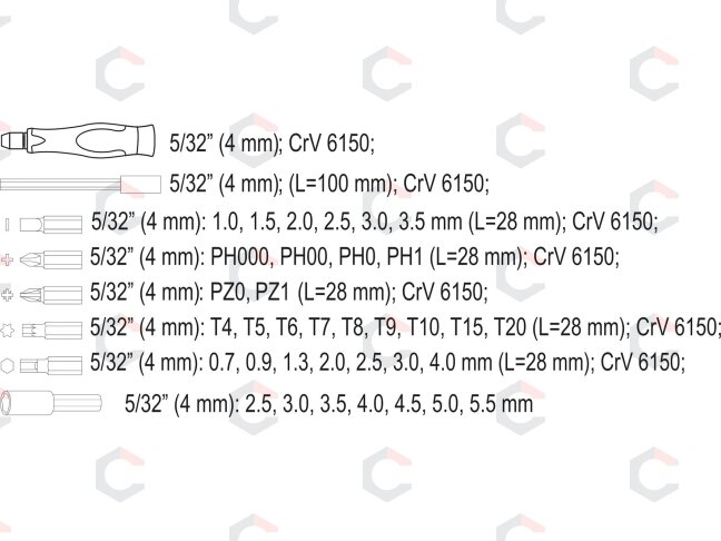 Precizinis atsuktuvas su galvutėmis ir preciziniais antgaliais | 37 vnt. (65022) 4 Precizinis atsuktuvas su galvutėmis ir preciziniais antgaliais | 37 vnt. (65022) 4