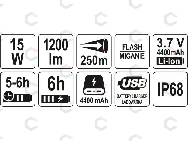 Prožektorius akumuliatorinis | 15W, 1200LM, IP68 250M, LI-ION 3,7V 4400MAH (YT-08551) 5