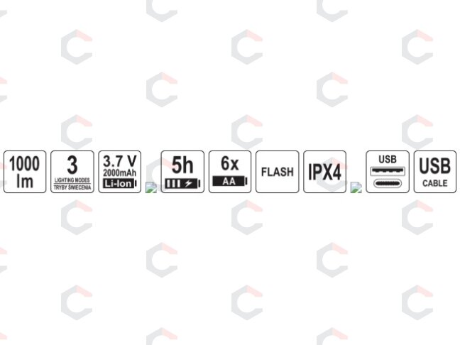 Prožektorius įkraunamas | gumuotas | IPX4 |1000LM | 6XAAA| USB (YT-085614) 9 Prožektorius įkraunamas | gumuotas | IPX4 |1000LM | 6XAAA| USB (YT-085614) 9