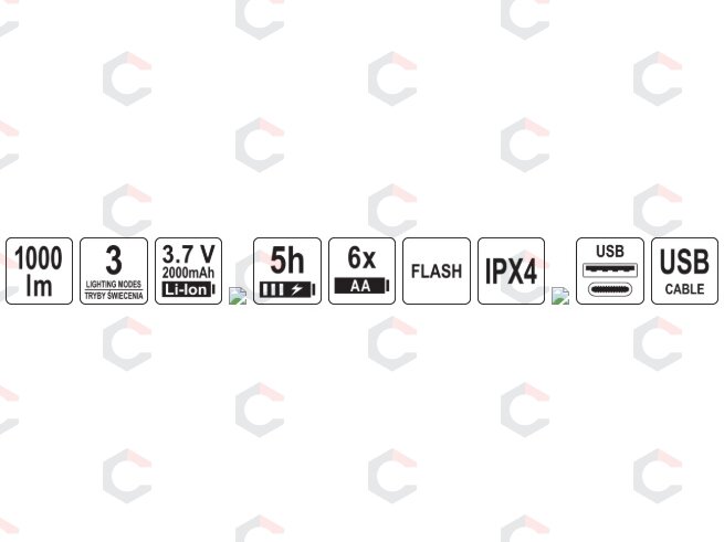 Prožektorius įkraunamas | gumuotas | IPX4 |1000LM | 6XAAA| USB (YT-085614) 9 Prožektorius įkraunamas | gumuotas | IPX4 |1000LM | 6XAAA| USB (YT-085614) 9