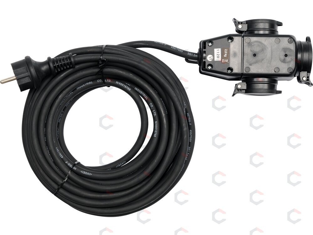 Prailginimo kabelis guminis IP44, 3x1,5mm² 20 m su 3 rozečių lizdais (YT-81162)