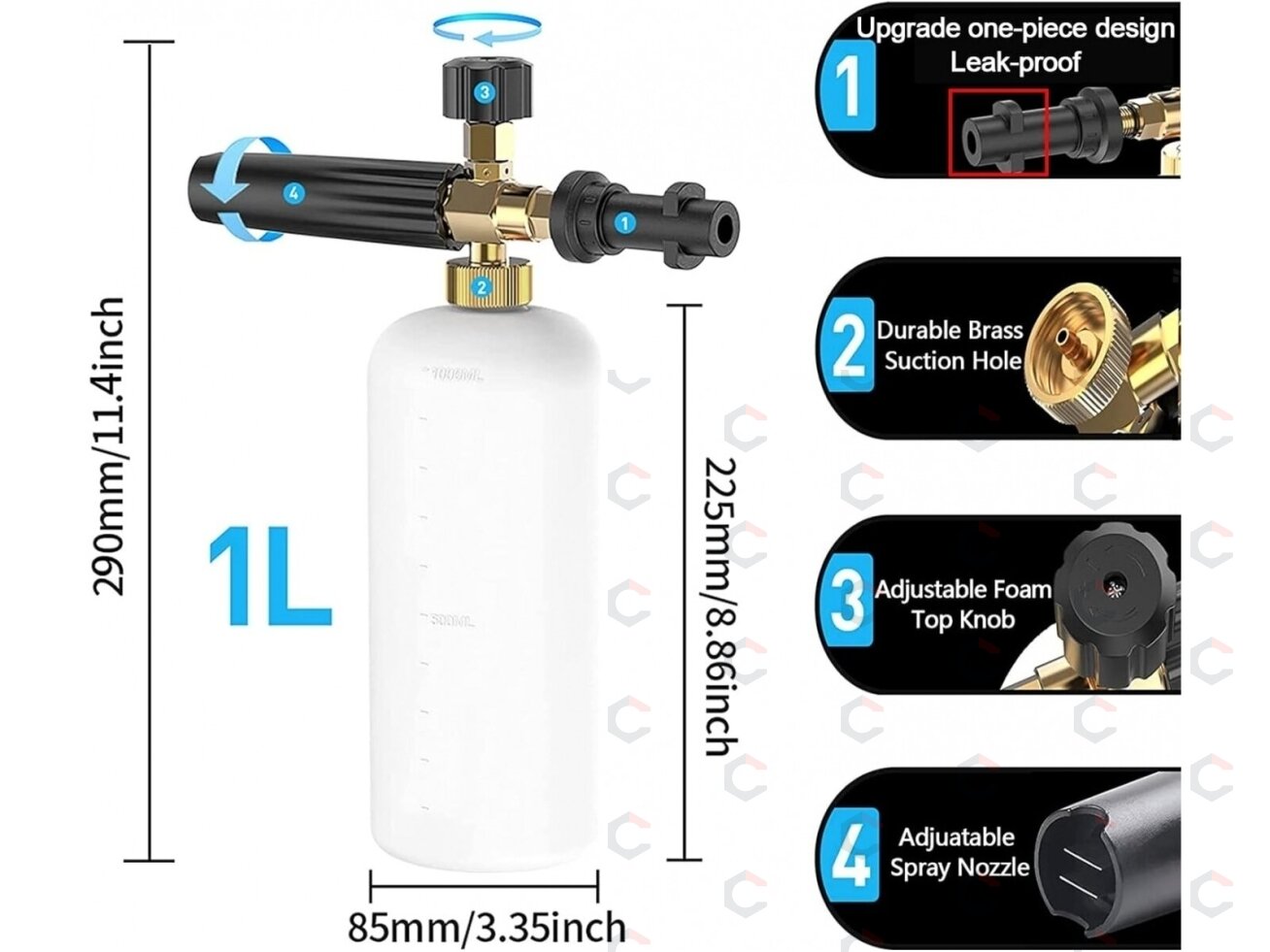 Putų generavimo pistoletas | Snow Foam | aliuminis | 1L (WG1A) 7 Putų generavimo pistoletas | Snow Foam | aliuminis | 1L (WG1A) 7