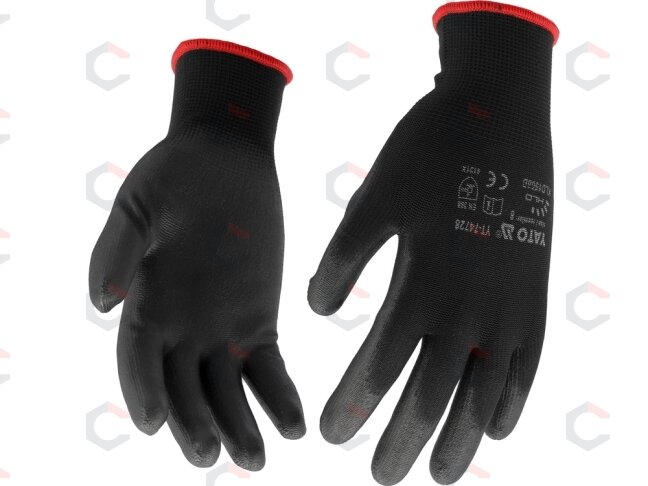 Apsauginės pirštinės VOREL | nailoninės | dengtos PU | 9 dydis (YT-74729) 1 Apsauginės pirštinės VOREL | nailoninės | dengtos PU | 9 dydis (YT-74729) 1