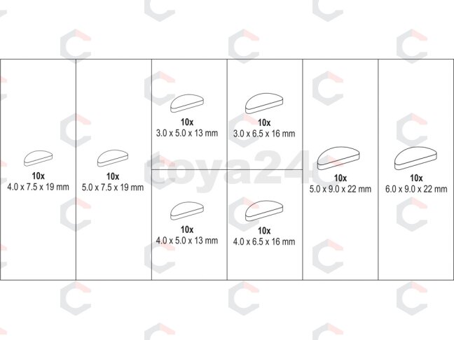 Pusmėnulių (Woodruff key) rinkinys 80 vnt. (YT-06790) 4 Pusmėnulių (Woodruff key) rinkinys 80 vnt. (YT-06790) 4
