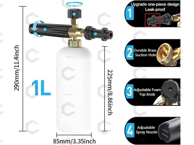 Putų generavimo pistoletas | Snow Foam | aliuminis | 1L (WG1A) 7 Putų generavimo pistoletas | Snow Foam | aliuminis | 1L (WG1A) 7