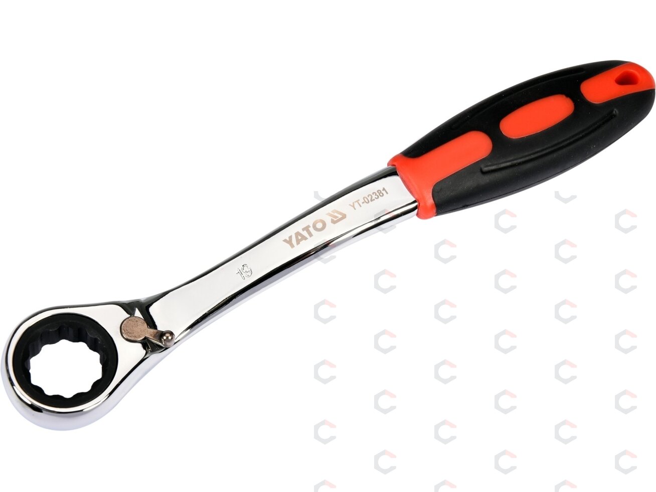 Raktas kilpinis lenktas su terkšle | reversinis | 19 mm (YT-02381) 1 Raktas kilpinis lenktas su terkšle | reversinis | 19 mm (YT-02381) 1