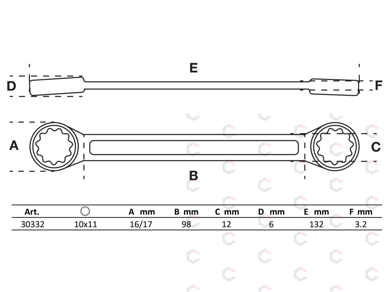 Raktas kilpinis tiesus | 10 x 11 mm (30332) 1 Raktas kilpinis tiesus | 10 x 11 mm (30332) 1