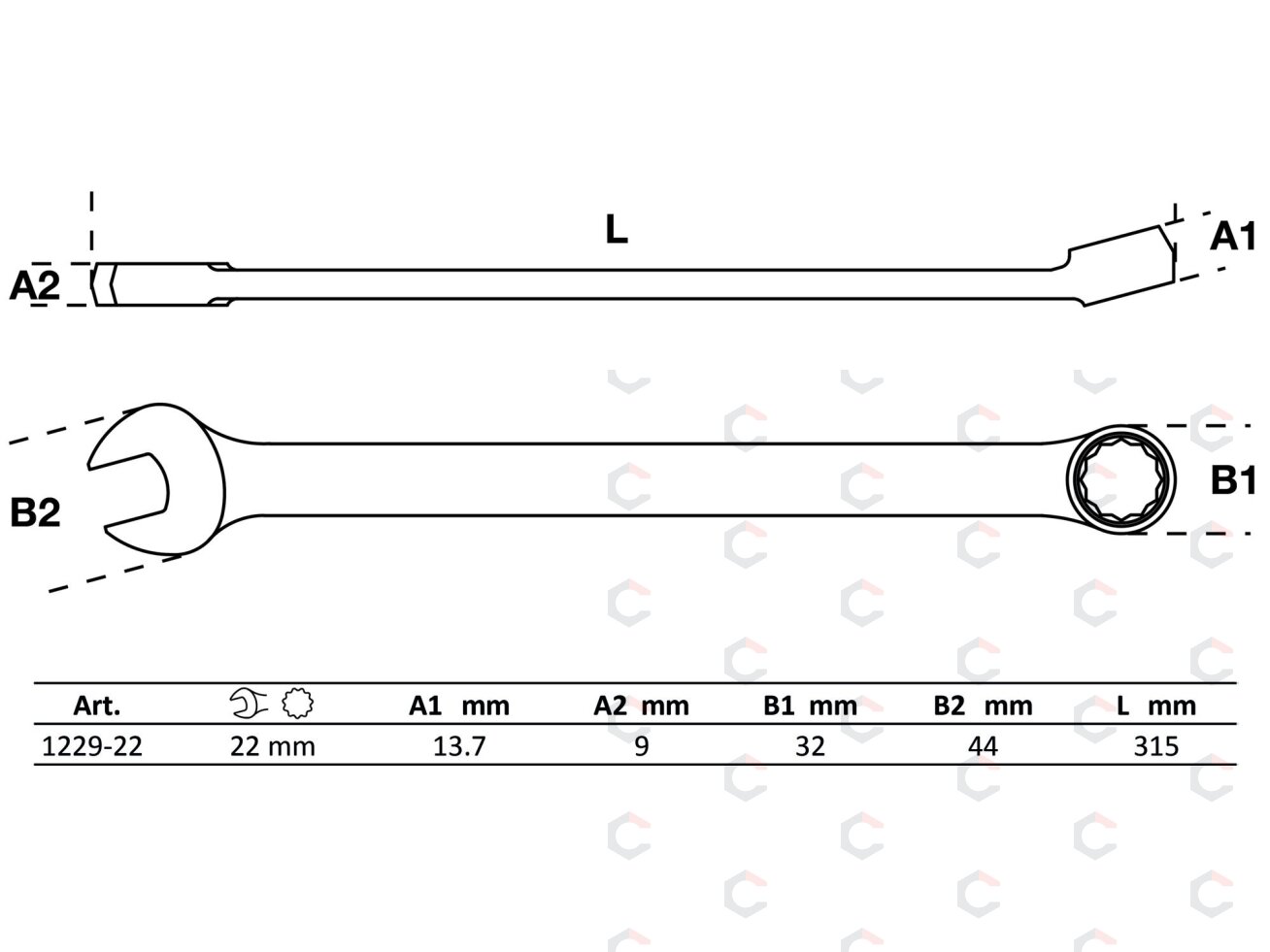Raktas kombinuotas | ilgas tipas | 22 mm (1229-22) 3