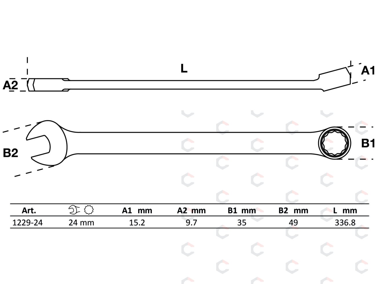 Raktas kombinuotas | ilgas tipas | 24 mm (1229-24) 2 Raktas kombinuotas | ilgas tipas | 24 mm (1229-24) 2