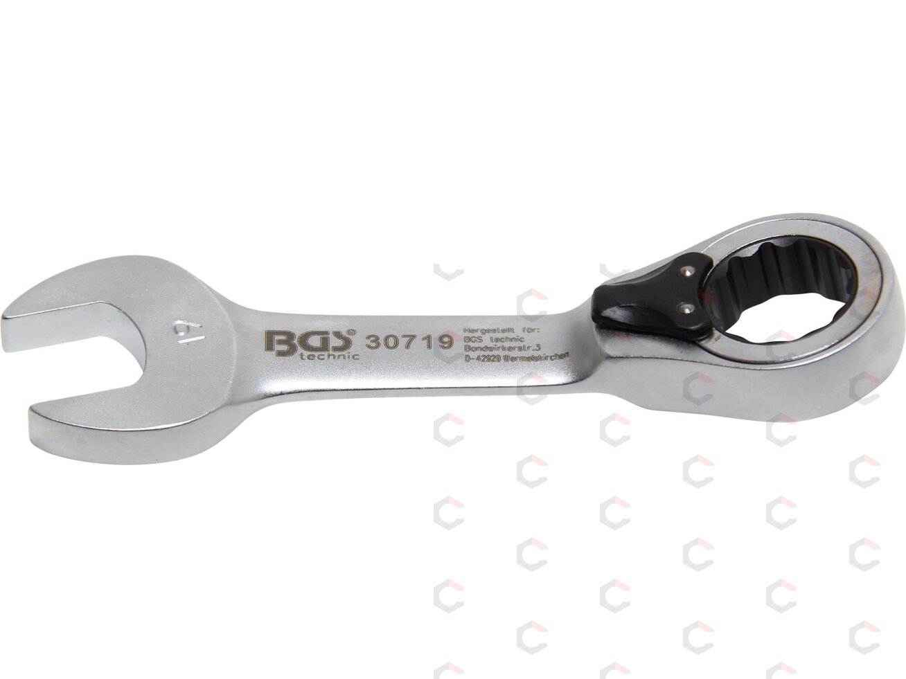 Raktas su terkšle | trumpas | su reversu | 19 mm (30719) Raktas su terkšle | trumpas | su reversu | 19 mm (30719)