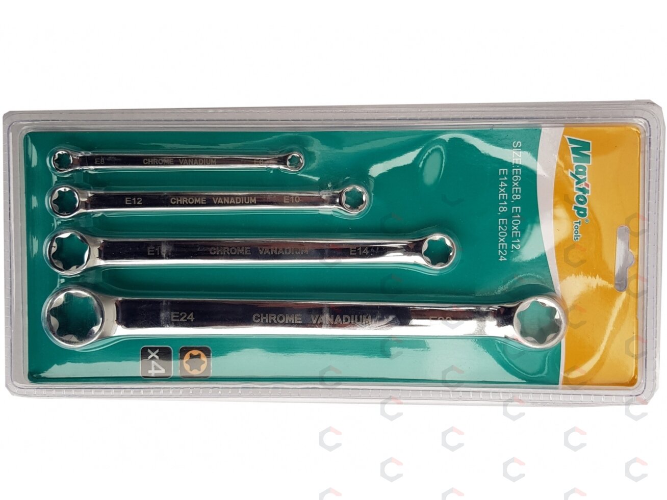 Raktų rinkinys E tipo (torx) žiedo galvutėmis | E6xE8 - E20xE24 | 4 vnt. (A39414) 1
