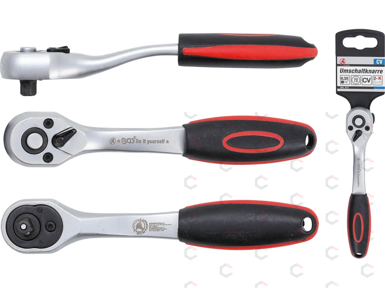 Rankena galvutėms terkšlinė | smulkūs dantukai | 6.3 mm (1/4") (517) 6 Rankena galvutėms terkšlinė | smulkūs dantukai | 6.3 mm (1/4") (517) 6