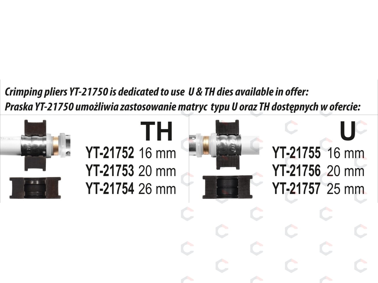 Rankinės presavimo replės PEX vamzdžiams | TH 16, 20, 26 mm (YT-21750) 5 Rankinės presavimo replės PEX vamzdžiams | TH 16, 20, 26 mm (YT-21750) 5