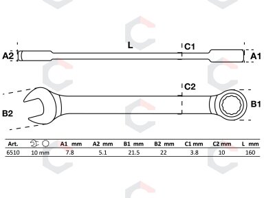 Raktas kombinuotas terkšlinis | 10 mm (6510) Raktas kombinuotas terkšlinis | 10 mm (6510)